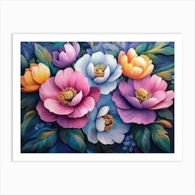 Art With Colorful Flowers and Leaves 1 Art Print