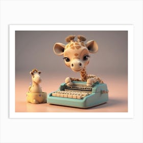 Giraffe And Typewriter Kids Art Print