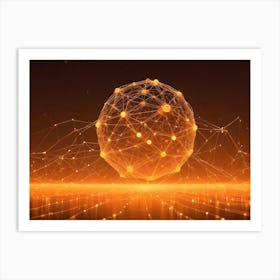 Abstract Image Of A Glowing, Orange Sphere Connected To A Network Of Lines, Resembling A Digital Network Or A Cosmic Constellation 1 Art Print