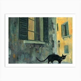 Black Cat In Trieste, Italy, Street Art Watercolour Painting 3 Art Print