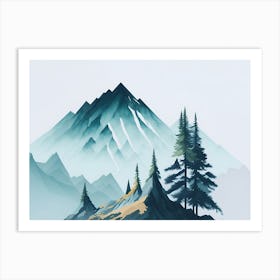 Mountain And Forest In Minimalist Watercolor Horizontal Composition 62 Art Print