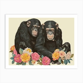 Floral Animal Illustration Bonobo 4 Art Print