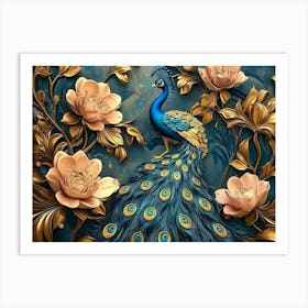 Peacock And Flowers 7 Art Print