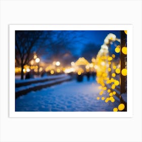 Christmas Lights In The Snow Art Print