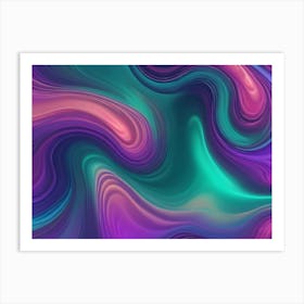 Abstract Swirling Fluid Pattern With Colorful, Iridescent Waves Of Purple, Green, And Pink Colors Art Print