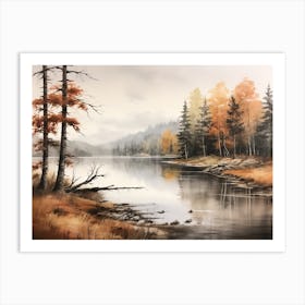 A Painting Of A Lake In Autumn 27 Art Print