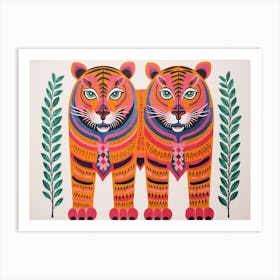 Siberian Tiger 4 Folk Style Animal Illustration Art Print