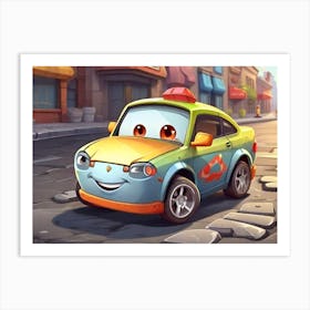 Cartoon Car On The Street Art Print