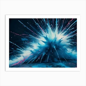 A Dramatic Image Of A Blue And White Paint Explosion, With Pink Streaks Of Color Adding A Vibrant Touch Art Print