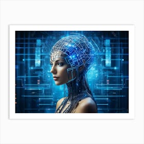 A Cybernetic Womans Head Abstractly Adorned With A Mesmerizing Grid Pattern Symbolizing Innovation (2) Art Print