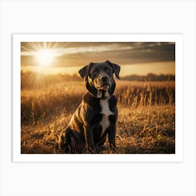 Dog In Field At Sunset Art Print