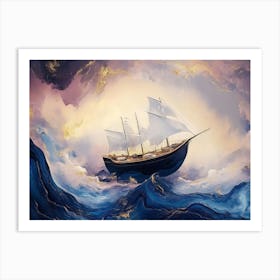 Abstract Marble art Ship In The Sea Art Print