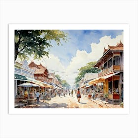 A Young Adventurer Meanders Through The Bustling Streets Of A Summer Town In Thailand Pastel Colore (4) Art Print