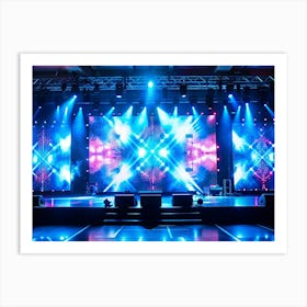 A Stage Illuminated With Vibrant Blue And Pink Lights Art Print