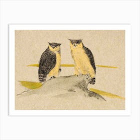 Greeting Card With Two Owls (1890), Theo Van Hoytema, Art Print