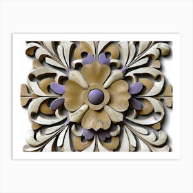 Relief Sculpture Designation Retro Pattern Spiral Curve Cross Vine Star Geometry Flower 1 Art Print