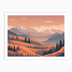 Misty mountains horizontal background in orange tone 139 Art Print