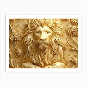 3d Lion Art Background Golden Art Print