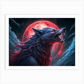 Wolf Howling At The Blood Moon 1 Art Print