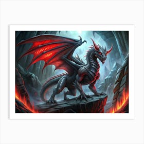 Black Dragon With Red Wings Art Print