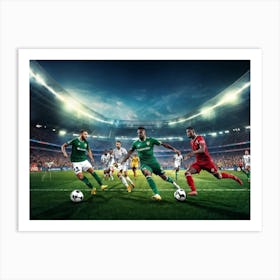 A Dynamic Ultra Realistic Digital Render Of Professional Soccer Championship Game Showcasing A Tea Art Print