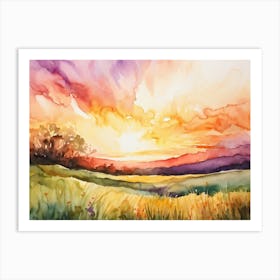 Abstract Watercolor Painting Capturing The Essence Of A Spring Sunrise In Nature Glowing With Brigh (3) Art Print