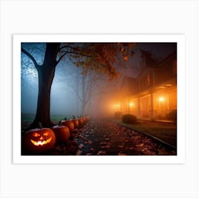 Fog Holiday Greeting Scarey Evil Dark Ominous Leaf Stripes Haunting Wood Carving Flames (30) Art Print