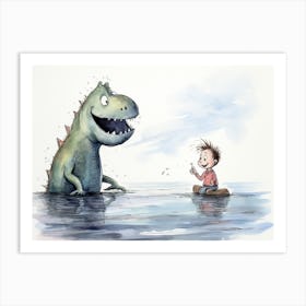 Boy Talking To A Loch Ness Art Print