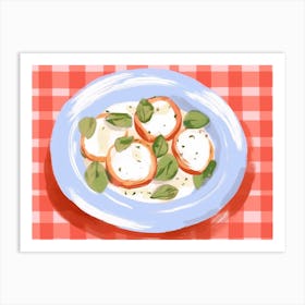 A Plate Of Caprese Salad, Top View Food Illustration, Landscape 4 Art Print