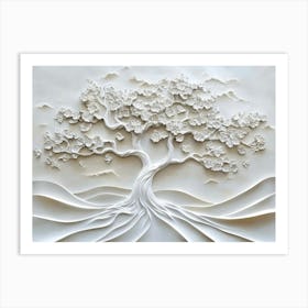 3d Relief White Tree 2 Art Print