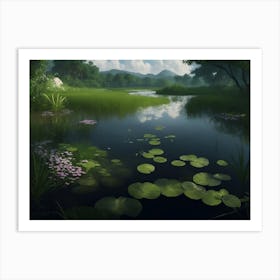 Lush Wetlands With Spreading Greenery Art Print