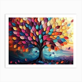 Colorful Tree With Multicolor Leaves 8 Art Print