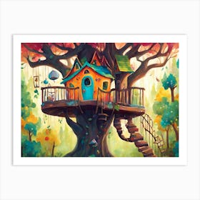 Whimsical Treehouse Hidden Among The Branches Art Print