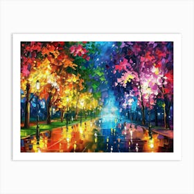 Colorful Trees At Night Art Print