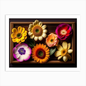 Flowers In A Wooden Frame Art Print