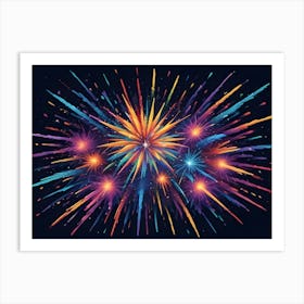 A Vibrant, Colorful Firework Display Exploding In The Night Sky Art Print