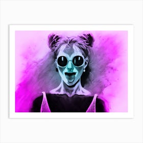 Purple Girl With Sunglasses Sticking Tongue Out Art Print