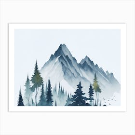 Mountain And Forest In Minimalist Watercolor Horizontal Composition 227 Art Print