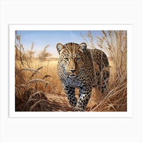 African Leopard Stealthily Stalking Prey Realism 2 Art Print