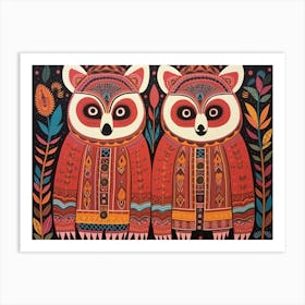 Red Panda 2 Folk Style Animal Illustration Art Print