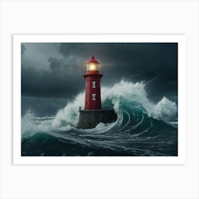 Lighthouse In The Storm 1 Art Print