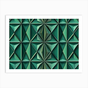 Seamless Relief Sculpture Designation Retro Pattern Elegant Green Geometry Polygon Star Cross Triangle Art Print