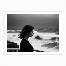 Portrait Of A Woman Looking At The Ocean Art Print