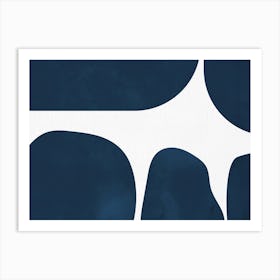 Blue and White Abstract Geometric Shapes Mid-century Modern Navy Artwork Art Print