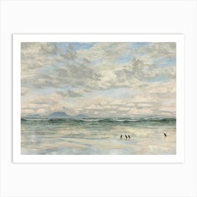 Vintage Painting Penguins On The Beach Art Print