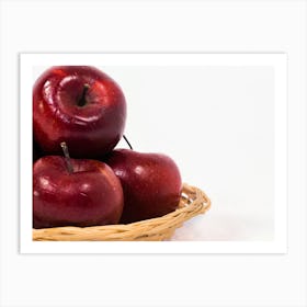 Close Up Of Ripe Red Apples In Wicker Basket Isolated On White Background 07 Art Print