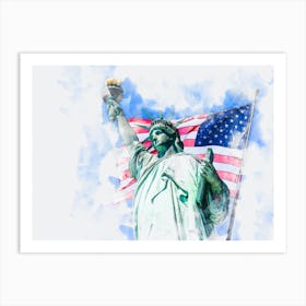 Statue Of Liberty Watercolor Painting Digital Art 4 Art Print