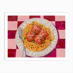 Spaghetti & Meatballs Pink Checkerboard 1 Art Print