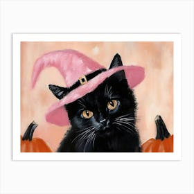 Black Cat In Witch Hat Art Print