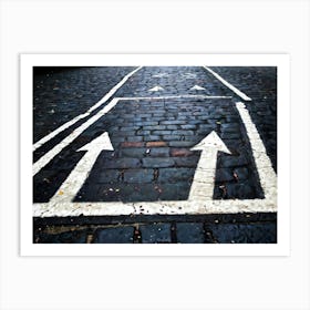 Chalk Drawn Directional Arrows And Markings Bold And Simple On An Aged Sidewalk Surface Partially (1) Art Print